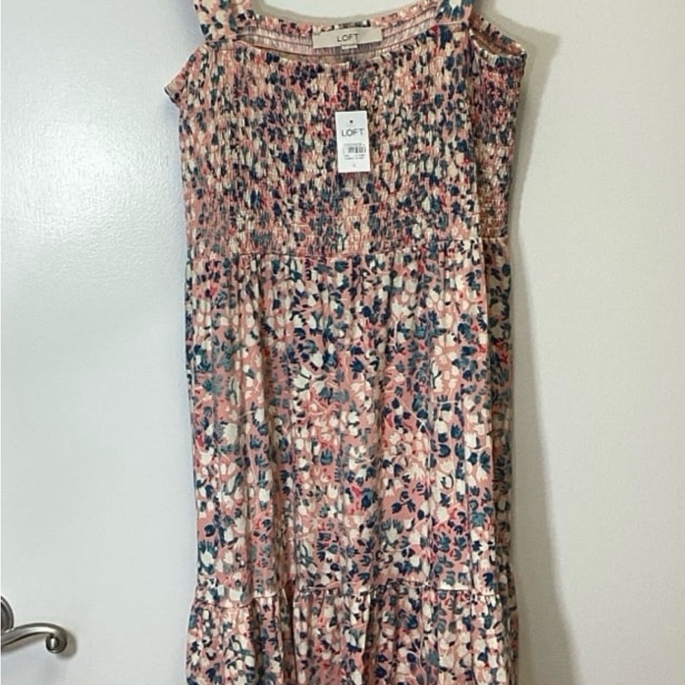 LOFT Pink Floral Midi Dress